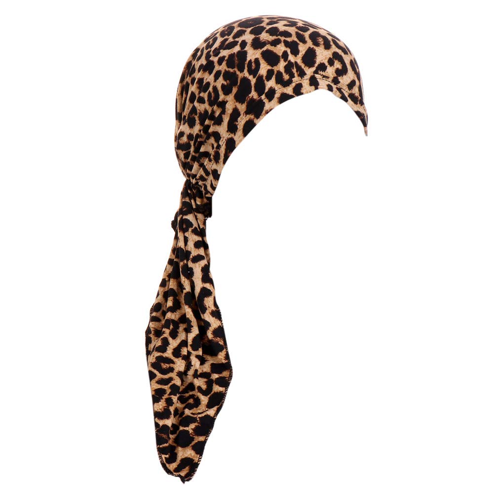 Fxhixiy Pre-Tied Bandana Turban Hat Chemo Cancer Headscarf Headwraps Headwear for Women Hair Cover Hat, Leopard, One Size