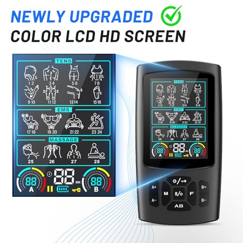 Image of 28 Modes TENS Unit Muscle Stimulator for Pain Relief | 40 Levels, Dual-Channel, 3-in-1 EMS Massage Machine for Shoulder, Back Pain Relief Therapy (12 Electrode Pads)