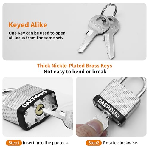 Image of 2 Pack 40 mm (1-9 /16 inch) Keyed Alike Laminated Padlocks with 4 Keys, Hardened Steel Short Shackle, Heavy-Duty Locks for Gym Lockers, Toolboxes, School Lockers, and Hasp Latches