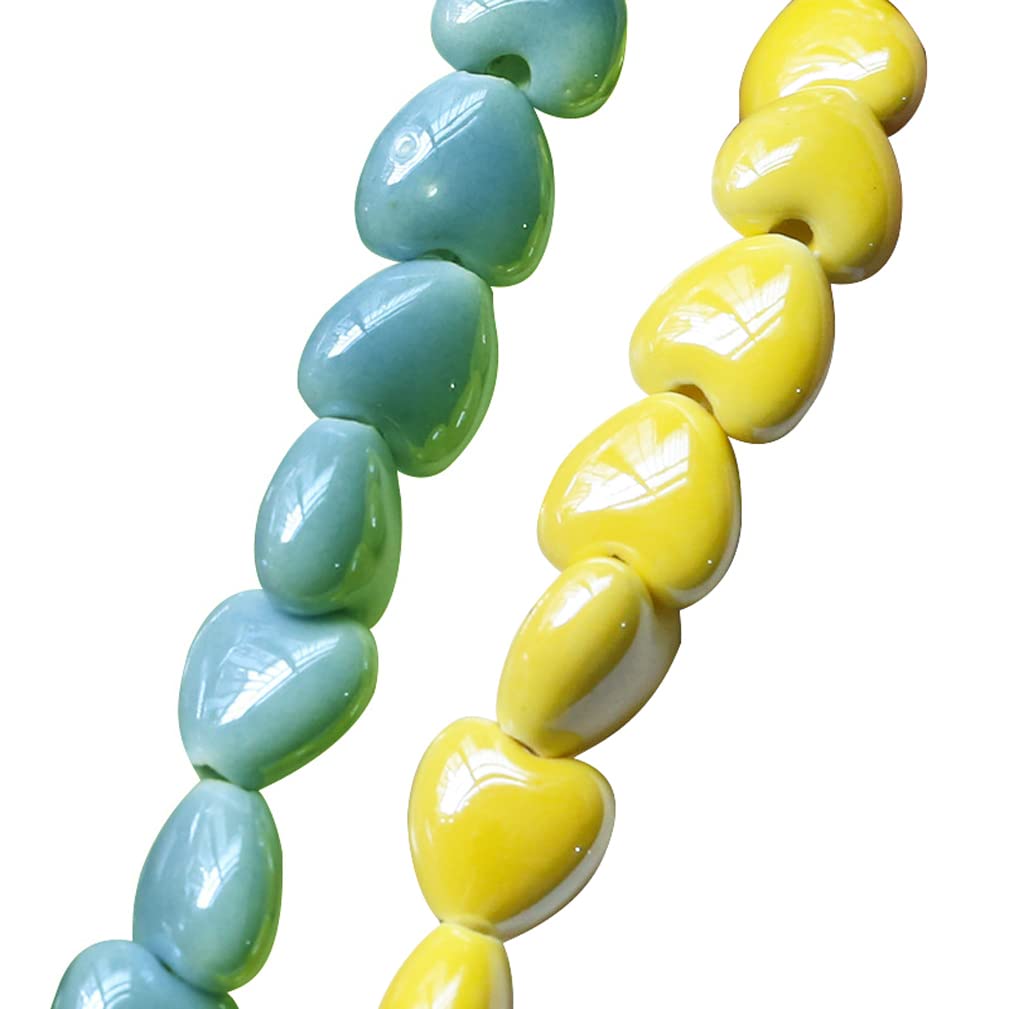 PONABEADIY 1 Scatola da 60 Pezzi di Perline in Ceramica A Forma di Cuore con Fori in Porcellana con Motivo Floreale Colorato Fatte A Mano Sfuse per La Creazione di Gioielli Bracciali