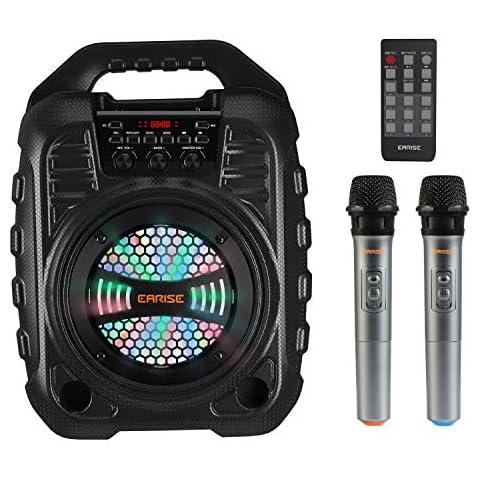 EARISE T26 PRO Karaoke Machine for Adults, Bluetooth PA Speaker System with 2 Wireless Microphones with LED Lights, FM Radio, Audio Recording, Remote Control, Supports TF Card/USB/AUX Cover