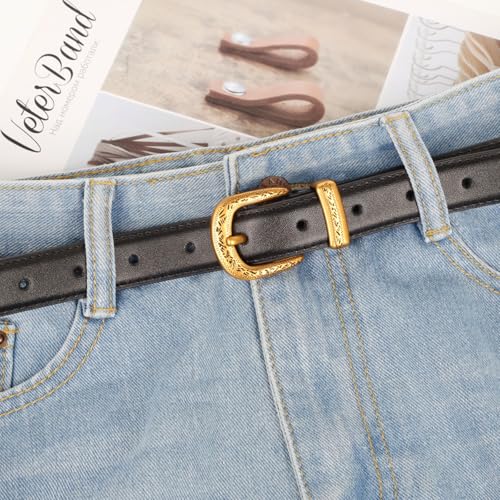 Image of Aurolran Women's Leather Belt with Buckle - Ideal for Dresses, Jeans, and Coats