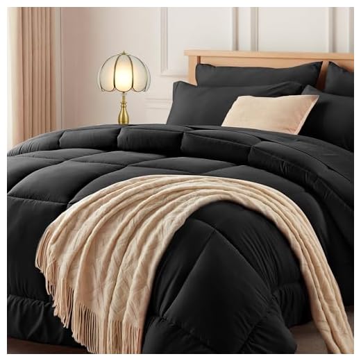Queen Size 7 Pieces Bed in a Bag Bedding Set - Lightweight Black Comforter Set, All Season Ultra Soft Down Alternative Bedding Comforter Set with Comforter, Pillowcase, Flat Sheet, Fitted Sheet