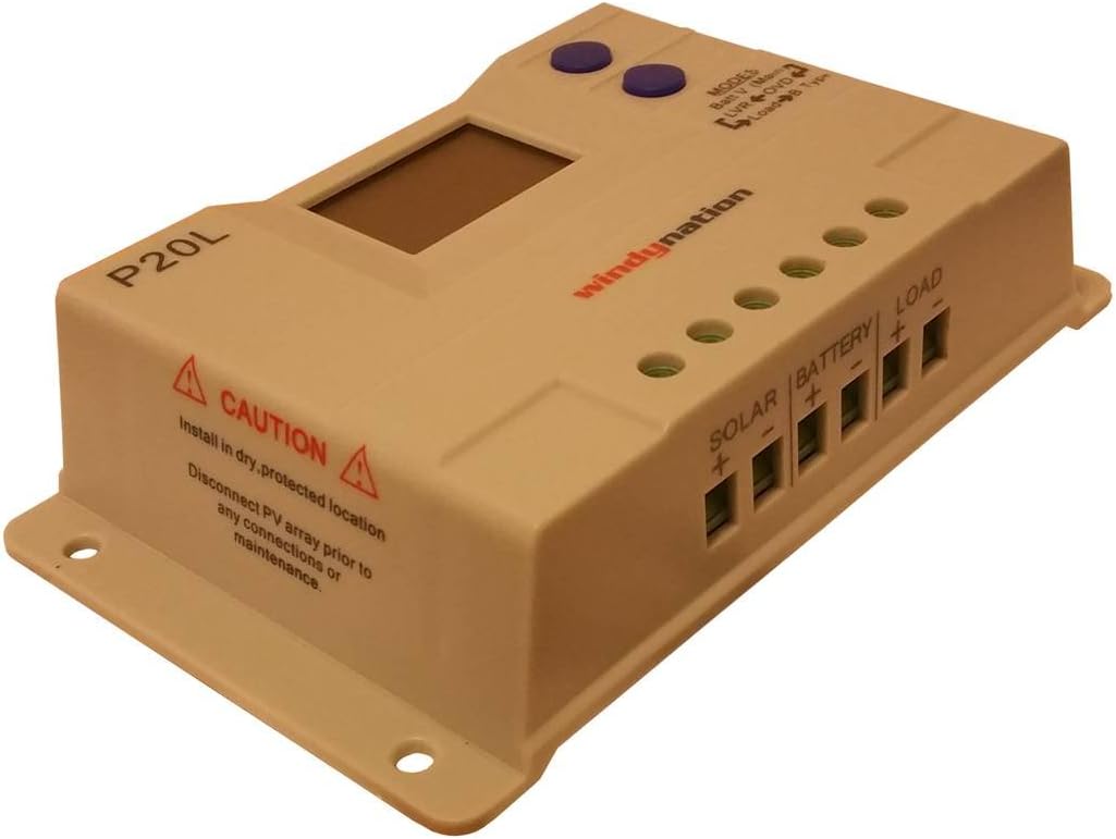 WindyNation P20L LCD 20A PWM Solar Panel Regulator Charge Controller with LCD Digital Display and User Adjustable Settings : Patio, Lawn & Garden