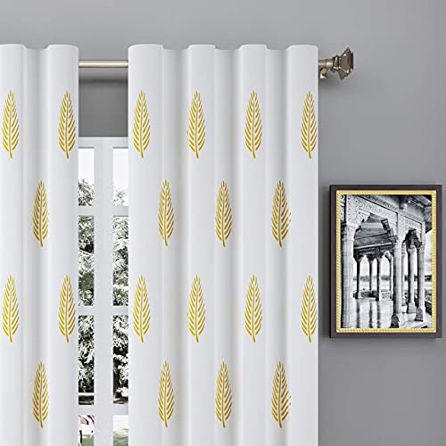 Image of LINENWALAS Cotton Curtains for Long Door Set of 2, Linen Textured Long Doors Curtains for Home Decor, Hangs Elegantly with Back Loops (4.5ft x 10 ft, Musratd Leaf)