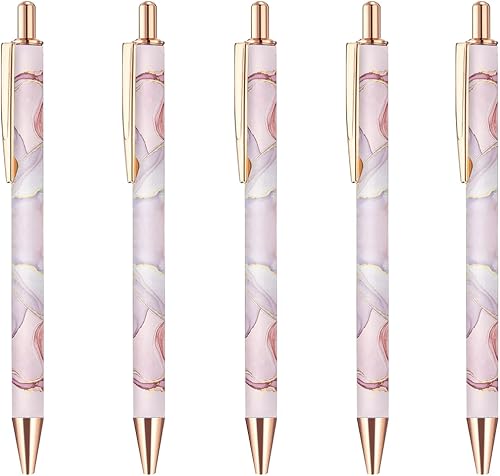 Muenjxh 5 bolígrafos de clic con patrón de metal retráctil, reutilizable, de 0.039 pulgadas, mediano, para oficina y escuela (teñido anudado