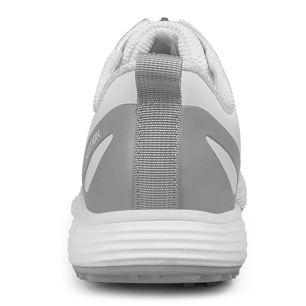 THESTRON Women Waterproof Golf Shoes Spikes Golf Training Sneakers Female Golf Footwears Zipper Golf Sports Shoes Women Walking Sneakers with Spikes Zipper (8,White Grey 505)