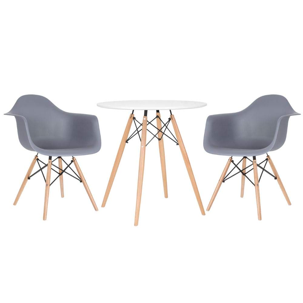 Kit - Mesa Eames 70 cm branco + 2 cadeiras Eiffel Daw com braços cinza escuro