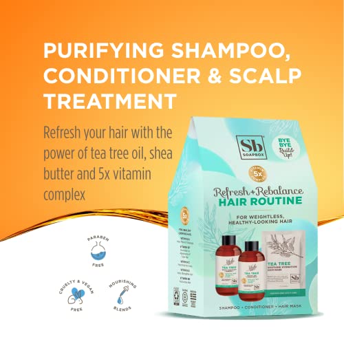 Soapbox Haircare Gift Set Of 3, Travel Sized Shampoo & Conditioner With Tea Tree Oil + Scalp Treatment To Cleanse Build Up, Cleansing Hair Care Set Of Three In Gift Box Easy, Breezy Hair Days Inside! #TOP1