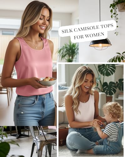 Image of 4 Pack Women's Lightweight Satin Tank Tops Silk Camisole Soft Sleeveless Layering Cami Scoop Neck Undershirt