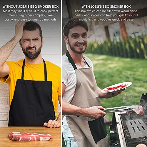 Joejis Stainless Steel BBQ Smoker Box Portable 21x13cm Smoker BBQ for Kitchen & Outdoor Grills Multiuse Barbecue Smoker Box to Infuse Pork Beef Fish & More with Smokey Flavours