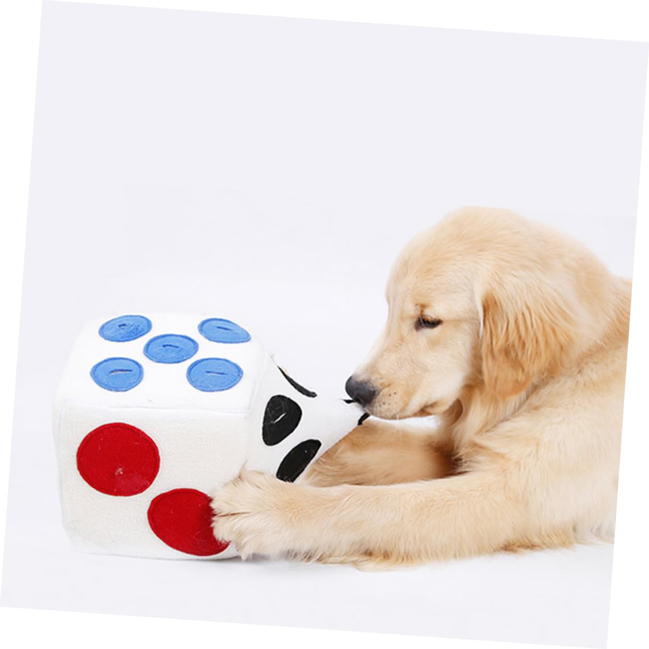 Kisangel Distributeur De Croquettes pour Animaux Forme Dé Jouet Olfactif Peluche Courte Alimentation Lente