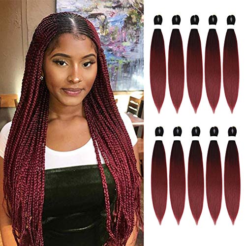 SYbeauty Pre Stretched Braiding Hair Extensions 26 Inch 10 Packs/Lot Synthetic Kanekalon Ombre Braiding Hair Professional Soft Yaki Texture Natural Easy Braid Crochet Hair (26", T1B/Bug)