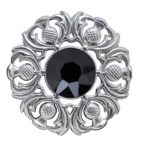 Image of Luxurious Scottish Kilt Fly Plaid Brooch - Premium Thistle Design Adorned with Sparkling Stones, Handcrafted Tartan Sash Pin, Luxurious Accessory for Women's Highland Dress