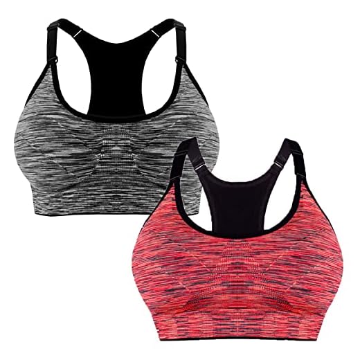 Libella 2er Pack Damen Bustier Bralette Sport BH Wohlfühl-BH Sportliche Comfort BH Gepolsterter Push UP Stützfunktion verstellbare Träger Ohne Bügel Yoga Fitness 3714 Dunkelgrau Orange SM