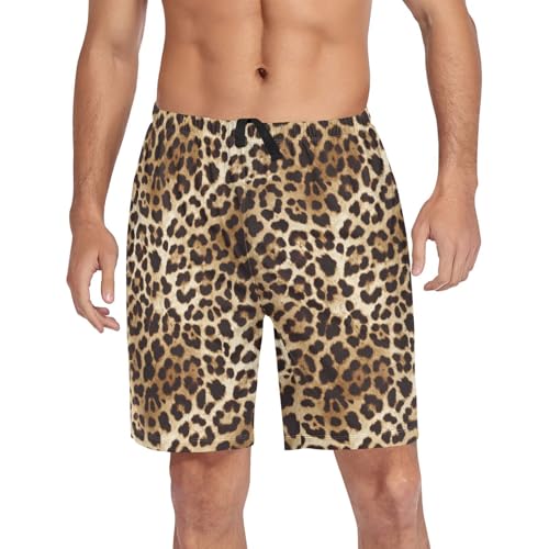 Men's Pajama Shorts Soft Comfy Casual Sleep Lounge Leopard Print Pj Bottom with Drawstring & Pockets