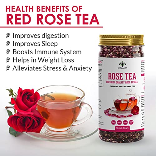 VANALAYA Rose Tea For Glowing Skin, Weight Loss Made With 100% Natural Rose Petals (Pack Of 2X30Gm), 60 grams