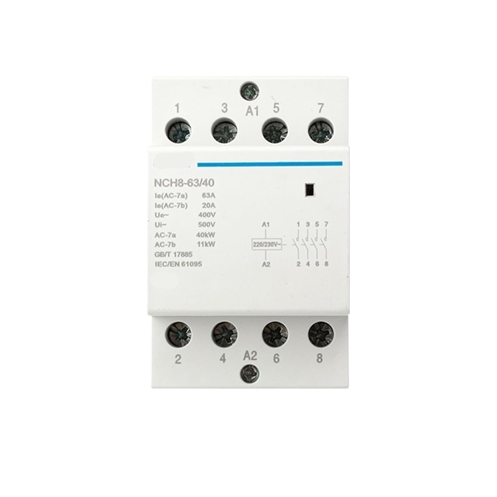 NVSFZGIYG NCH8-63/40 4 Pole 63A 4NO DIN Rail Contactor Household Contactors AC 1Pcs(NCH8-63A-22 2NO 2NC)