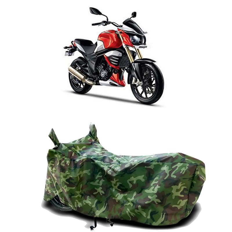 Image of DUFFEL-100% Heat Protection Two Wheeler Bike /Scooty Body Cover for Mahindra Mojo 300 BS6 Water Resistance /UV-Rays /Birds Dropping /Scratchproof /Dust Proof /Waterproof[Green Jungle Print]