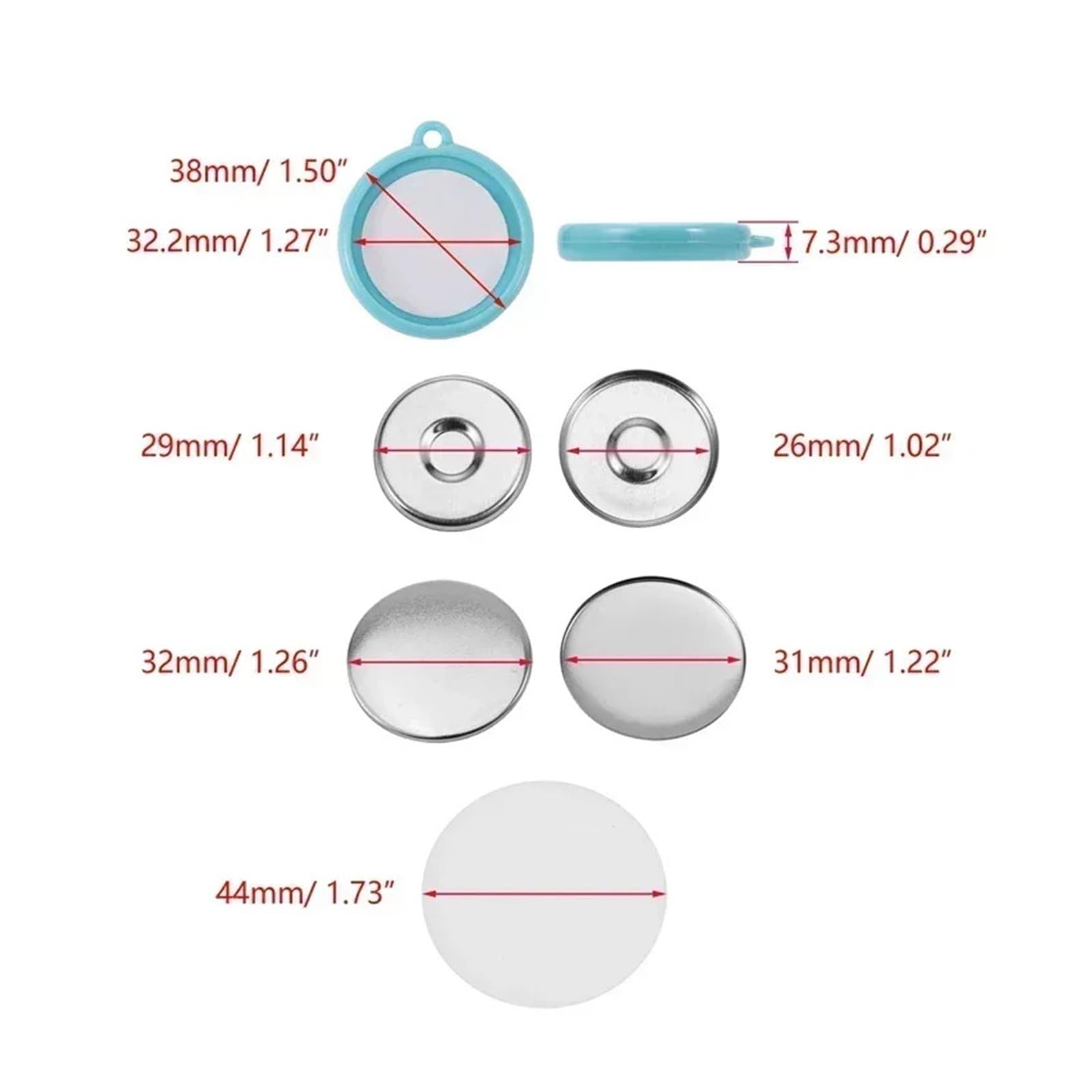 100 szt./zestaw dwustronnych breloków do kluczy, przypinek, przypinek do kluczy, przypinek do kluczy, przypinek okrągłych DIY Produkcja DIY(32mm,Mixed Base)