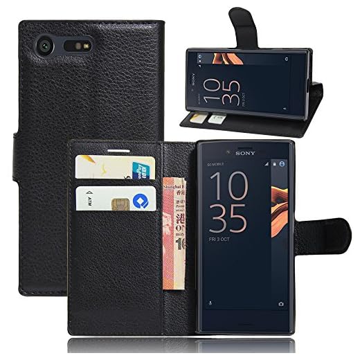 GARITANE skal för Sony Xperia X Compact Case plånbok med kortfickor mobiltelefonfodral skyddsfodral läderfodral ståfunktion magnet för Sony Xperia X Compact (svart)