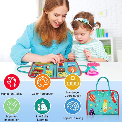 Image of Montessori Busy Board Sensory Toddler Activity Book (Green) | Toddla Learning Quiet Book for Boys & Girls Ages 1-3, Ideal Birthday & Christmas Gift for 1+ Year Old
