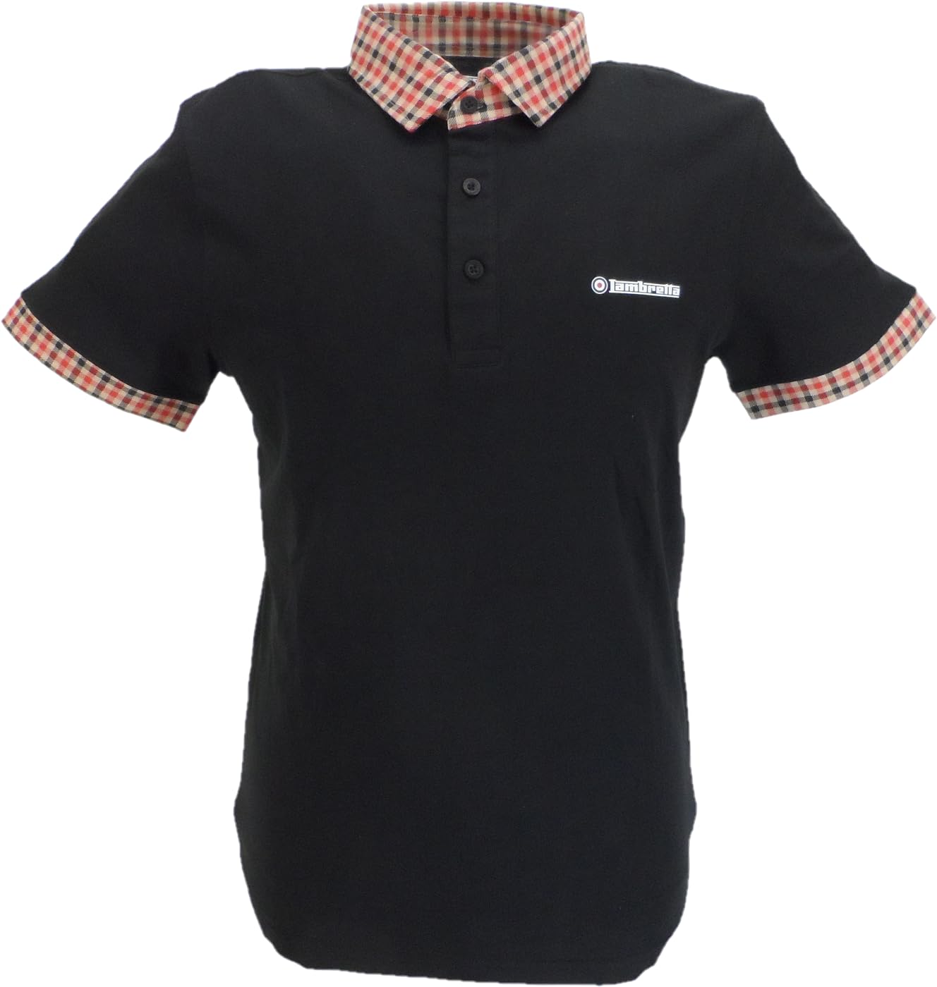 Lambretta Mens Gingham Collar Polo (UK, Alpha, 4XL, Regular, Regular, Black)