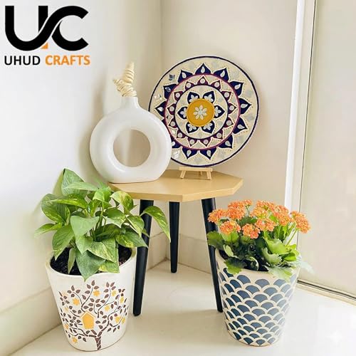 Image of UHUD CRAFTS Multipurpose Wooden Foldable Side Table /End Table /Plant Stand /Stool for Living Room & Bedroom | Kids Play Furniture Table - Ivory Gold