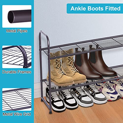 Keetdy 2-Tier Long Shoe Rack For Closet Entryway Shoe Organizer For 18 Pairs Sneakers, Metal Stackable Shoe Storage Shelf With Wire Grid For Bedroom, Floor, Bronze #TOP3
