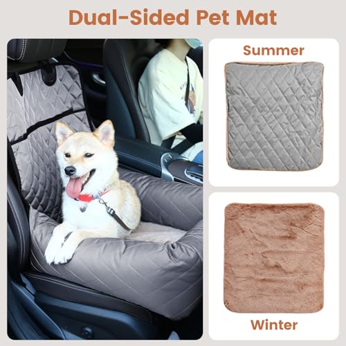 Hundebett Autositzbezug Pet Car Booster Seat 2 in 1 Front Back Protector Pet Lookout Tragbarer Autositzabdeckung Hundetransport Vordersitz mit dickem Zwinger und Sicherheitsgurt (Grau, 2)