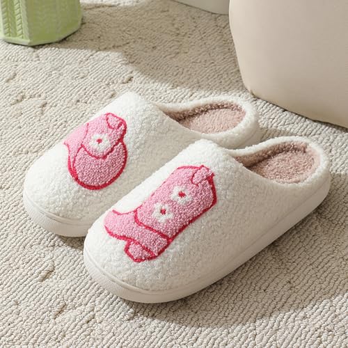 Image of Womens Mens House Slippers Retro Comfy Warm Plush Slip on Fluffy Memory Foam Home Sippers for Winter Indoor Outdoor