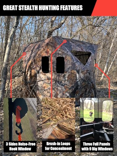 THUNDERBAY 2-3 Person Hidden Threat See Through Hunting Blind, See Through Panel Window with 270° View, Floor Space 62" x 62" to 72" x 72"