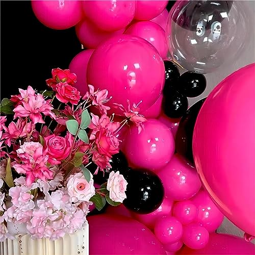 Image of 150pcs Hot Pink Balloons Different Sizes Pack, 18 12 10 5 Inch Party Balloon Garland Arch Kit for Birthday Valentine's Wedding Gender Reveal Party Decorations(With 2 Ribbons)
