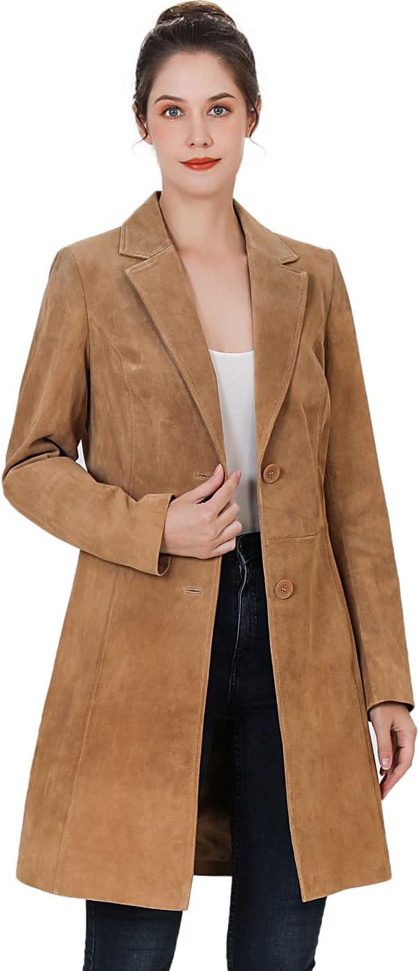 BGSD Women Mary Suede Leather Long Walking Coat (Also available in Plus Size & Petite)