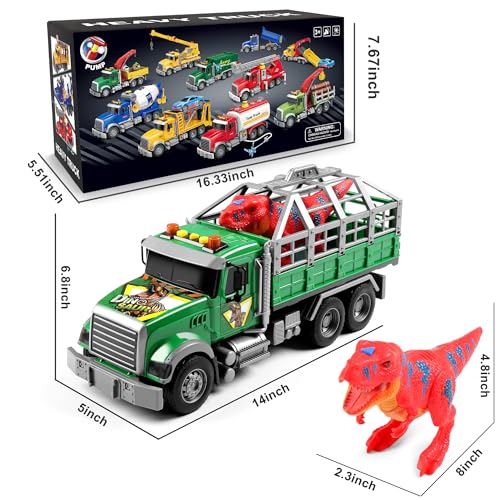 Image of Dwi Dowellin Toy Truck Transport Cars Carrier with Dinosaur for Kids Toddlers,Birthday Gifts for Boy Toddler Child 3 4 5 6 Years Old