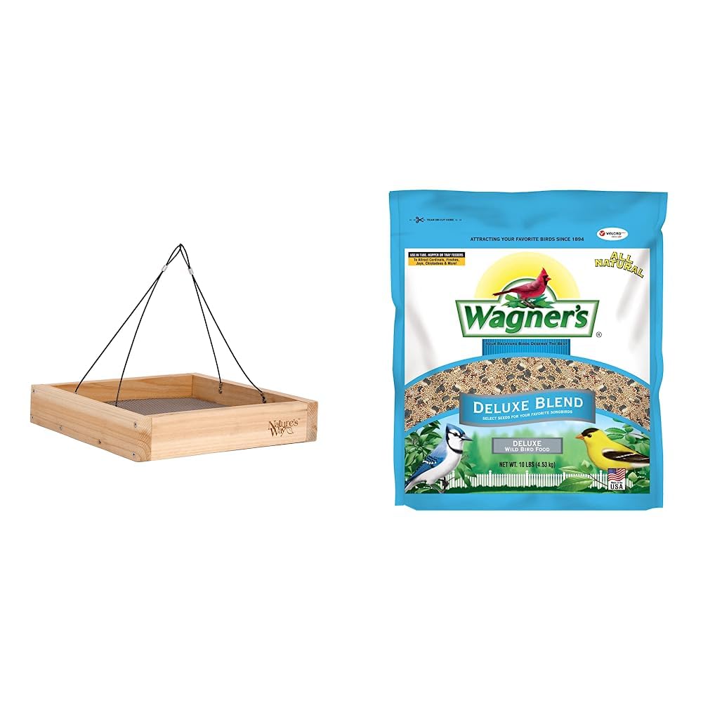 Nature's WayCedar Platform Bird Feeder + Wagner's Wild Bird Food Blend (10 lbs)