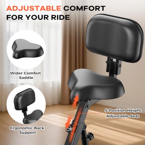 Image of pooboo Folding Magnetic X‑Bike, Upright Exercise Bike for Home Gym | Foldable Indoor Stationary Cycling Bike, 8‑Level Resistance, 6.6 LBS Flywheel, 300 LB Capacity, Back Support Cushion