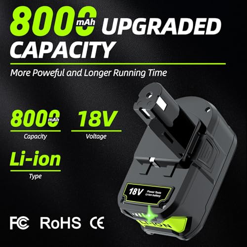 Image of 2Pack 8.0Ah P108 Repacement for Ryobi 18 Volt Battery and Charger Compatible with 18V Battery P102 P103 P104 P105 P107 P109 Cordless Power Tool
