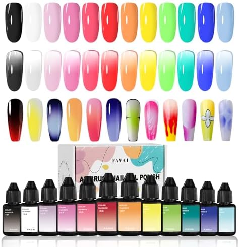 Airbrush Gel Nail Polish, 12 Colors Hema‑Free for Nail Art