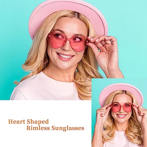 Heart Sunglasses for Women, 6PCS Candy Color Heart Shaped Sunglasses Fun Cute Rimless Transparent Glasses for Party Favors3