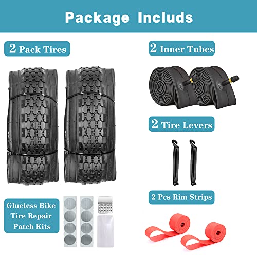 2 Pack 26"X2.125" Inch Cruiser Bike Tires And Tubes,Black Wall Beach Bicycle Tires With 2 Levers Av Valves,2 Rim Strips,Glueless Self-Adhesive Patches Repair Kit #TOP1