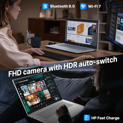 Image of HP OmniBook 3 17.3 inch FHD Business Laptop, AMD Ryzen 5 40, 8GB RAM, 1.5TB Storage (512GB SSD+1TB Docking Station Set), AMD Radeon 610M, FHD Camera, Copilot, Wi-Fi 7, Windows 11, Glacier Silver