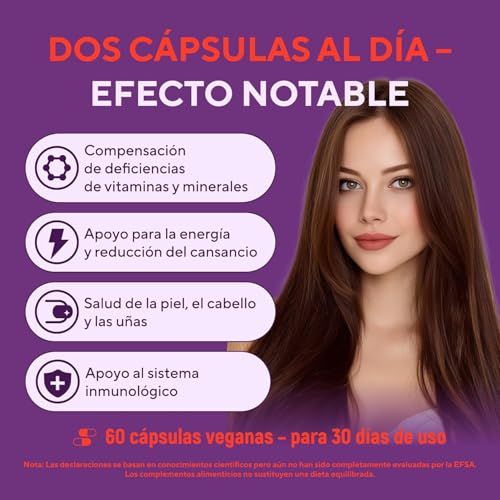 Multivitamínico Completo – 60 Cápsulas para 30 Días – Complejo de Vitaminas A-Z y Minerales como Zinc y Biotina – Suplemento para Hombres y Mujeres – Vitaminas A, B, C, D, E, B6, B12, K - imagen 3