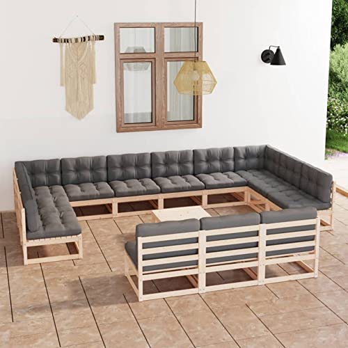 MOONAIRY 14-TLG. Garten-Lounge-Set mit Kissen, Lounge Gartenmöbel Set, Terassenmöbel Wetterfest, Gartenlounge, Balkon Möbel, Garten Loungemöbel Set, Garten Sitzgruppe, Massivholz Kiefer