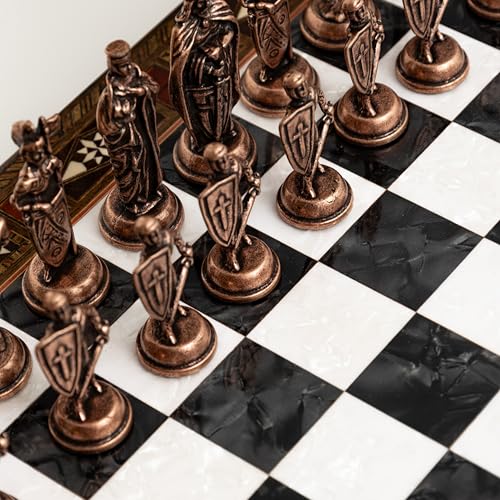 Handmade Folding Wooden Chess Set with Metal Pieces – Walnut Wood Board – Luxury Chess Gift for Adults – Travel Friendly – 6 Color Options (Copper-Silver Pieces, Black) by INTERIART - Image 6