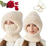 Alpha Women's Knitted Hat & Scarf - 3 in 1 Cold & Wind Resistant Face Mask Hood - Autumn & Winter (One Size, 1PC-D)