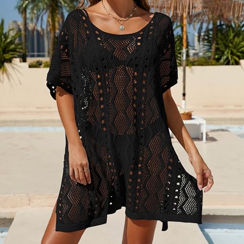 Women's Beach Cover Ups Crochet Swimsuit Cover-Ups Summer Hollow Out Knit Crochet Dress Beachwear Holiday Casual Beach Dress Ladies Fishnet Top Beach Outfits Kaftans for Holiday Vacation - Image 3
