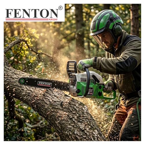 Image of 58CC Heavy-Duty Chainsaw (Green) | 2025 Upgraded Model | 2-Stroke Petrol Engine | Fuel-Efficient & Durable Wood Cutting Machine for Farming, Gardening & Forestry | Dual Silencer
