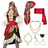 Accesorios Pirata Mujer, 6pcs Disfraz Pirata Mujer Accesorios con Pirate Bandana, Cinturón Piratas, Juego de Acceso-rios para Disfraz de Piratas, Acceso-rios Disfraces Pira-tas para Carnaval Cosplay