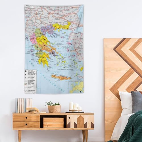 Tapisserie esthétique Grèce en tissu grand format pour salon